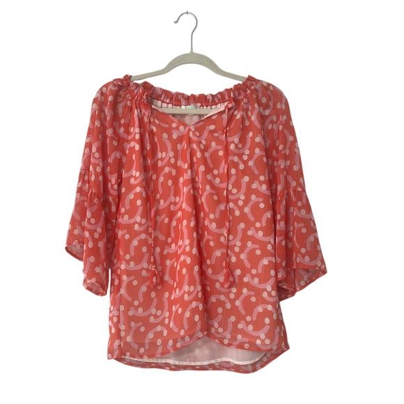 Jade Melody Tam Tops - Coral Polka Dot Patterned Blouse